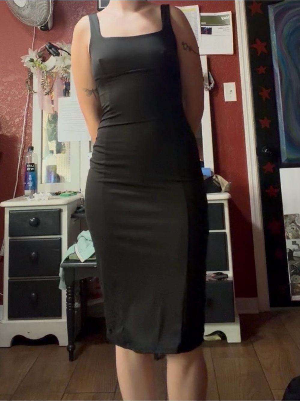 Classic Black Square-Neck Bodycon Dress